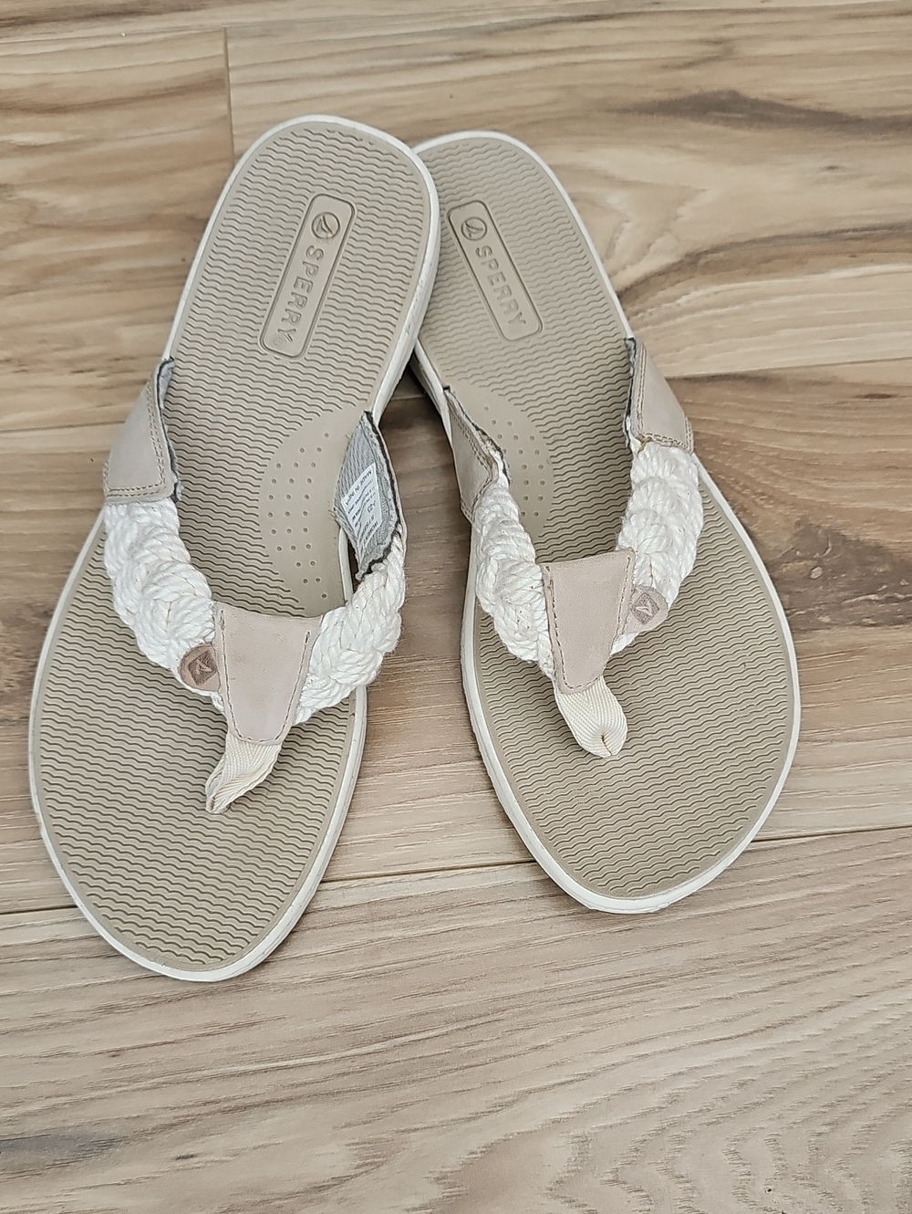 Sperry Cream Braided Rope Thong Sandals